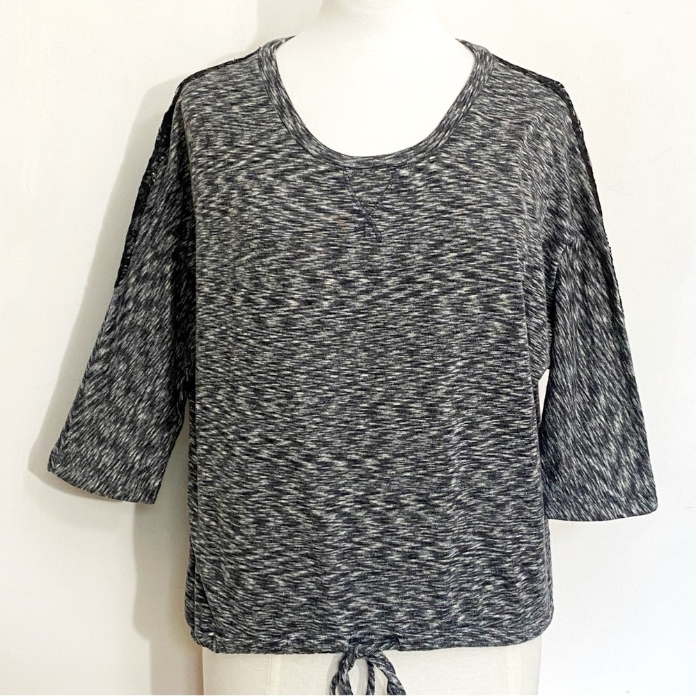 No Brand marled knit lace back round neck tie hem dolman sleeve acrylic top L
